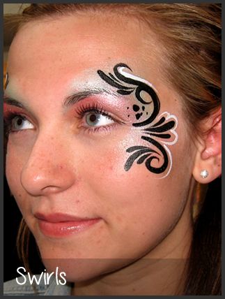 Swirls and Curls Face Painting Painting Swirls, Face Paint Party, Eye Face Painting, Girl Face Painting, Side Face, Face Painting Easy, Party Hacks, Face Painting Designs, Facepaint