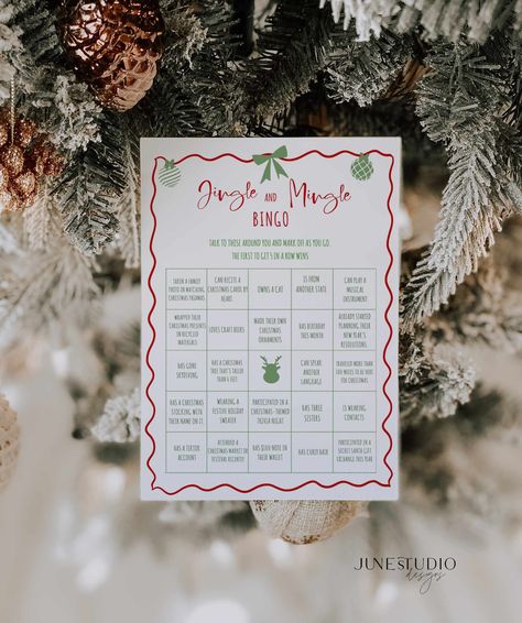 Christmas Party Themes Family, Hosting Activities, Hosting Era, Winter Bingo, Bingo Christmas, Find The Guest Bingo, Jingle And Mingle, Guest Bingo, Cozy Gathering