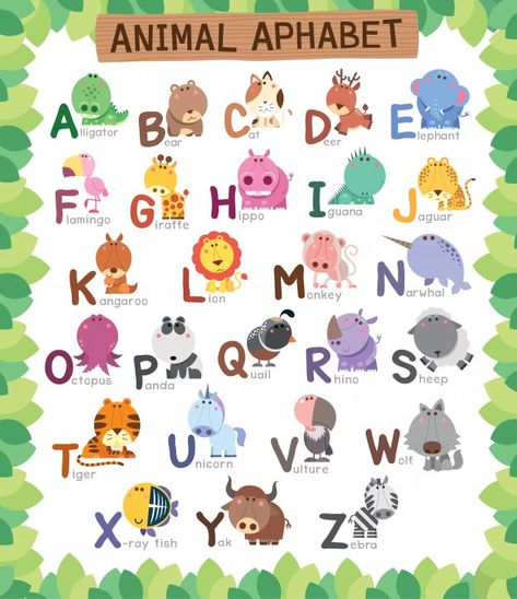 Animals alphabet education for kids Prem... | Premium Vector #Freepik #vector #education #character #cartoon #animal