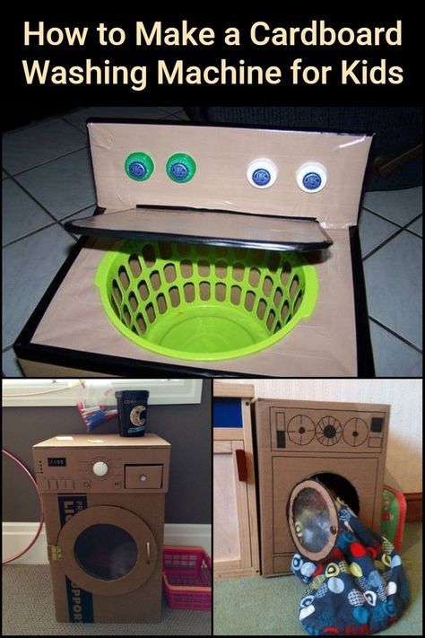 Washing Machine Box Ideas, Kids Play Washing Machine, Dramatic Play Washer And Dryer, Cardboard Washer And Dryer For Kids, Laundry Activities For Preschool, Dramatic Play Laundromat, Laundry Mat Dramatic Play, Laundry Dramatic Play, Cardboard Washing Machine