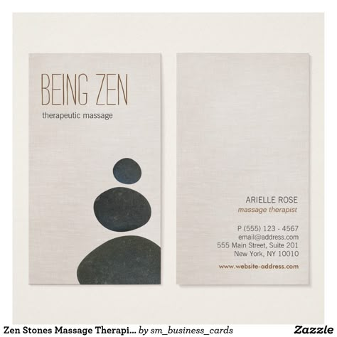 Zen Stones Massage Therapist & Meditation Teacher Business Card Massage Visit Card, Wellness Business Card Design, Spa Card Design, Business Card Therapist, Wellness Business Cards, Zen Branding, Meditation Branding, Therapist Business Cards, Massage Business Cards