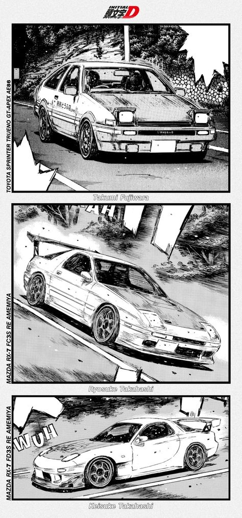 Initial D Comic, Initial D Anime Wallpaper, Initial D Wallpapers Iphone, Initial D Drawing, Ae86 Drawing, Wangan Midnight Wallpaper, Initial D Manga Panels, Initial D Fanart, Rx7 Art