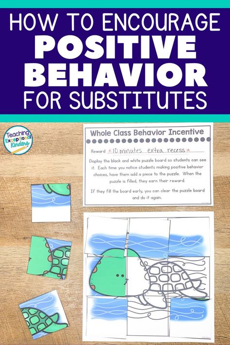 A turtle theme positive behavior incentive puzzle. Substitute Anchor Chart Behavior, Substitute Classroom Management, Substitute Behavior Management, How To Be A Fun Substitute Teacher, Substitute Teacher Behavior Management, Permanent Substitute Teacher, Classroom Management For Substitute Teachers, Behavior Management For Substitutes, A Note From The Substitute Teacher