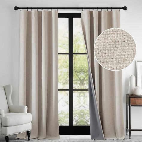 Amazon.com: RYB HOME Linen Textured 100% Blackout Curtains for Bedroom, Insulating Energy Saving Window Curtains for Living Room Dining Patio Sliding Glass Door, Wide 52 x Long 84 inch, Beige, 2 Panels : Home & Kitchen Neutral Living Room Curtains Cozy, Curtains Over Sliding Glass Door Living Room, Blackout Curtains Sliding Glass Door, Plain Curtains Living Room, Black Out Curtains Bedroom Ideas, Sliding Glass Door Curtain Ideas, Window Treatments For Sliding Doors, Curtains Over Sliding Glass Door, Bedroom Curtains Master