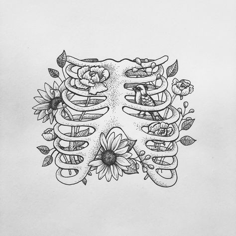 Bird in your rib cage, anatomical tattoo design Ribs Tattoo Design, Ribs Drawing, Anatomical Tattoo, Rib Cage Drawing, Anatomical Tattoos, Anatomy Tattoo, Mandala Hand Tattoos, Small Chest Tattoos, Ribcage Tattoo