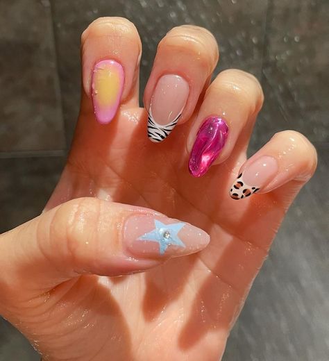 Lisi Shops Nails, 13 Going On 30 Nails, Funky Colorful Nails, Festival Nails Coachella, Simple Funky Nails, Gel X Nail Designs Almond, Nails With Design Ideas, Cabo Nails, Birthday Cake Nails