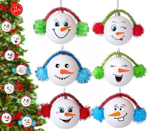 Thumbprint Snowman Ornament, Home Christmas Ornaments, Snowman Christmas Tree Decorations, Styrofoam Balls Christmas Ornaments, Biodegradable Christmas Ornaments, Homage Christmas Ornaments, Homemade Farmhouse Christmas Ornaments, Snowman Ornaments For Kids To Make, Kindergarten Christmas Ornaments