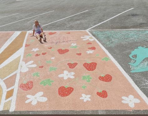 cute strawberry summer time panited parking spot senoir year Strawberry Parking Spot, Strawberry Senior Parking Spot, Senior Tile Painting Ideas, Purple Parking Spot Painting, Aesthetic Senior Parking Spot, Senior Tiles, Parking Spot Painting Ideas, Highschool Parking Spot Ideas, Painted Parking Spaces Ideas