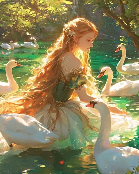 Fairy Girl Art, Fairy Character, Fairy Painting, Chinese Artwork, Swans Art, Fairy Paintings, Elf Art, Fairy Illustration, Female Character Concept