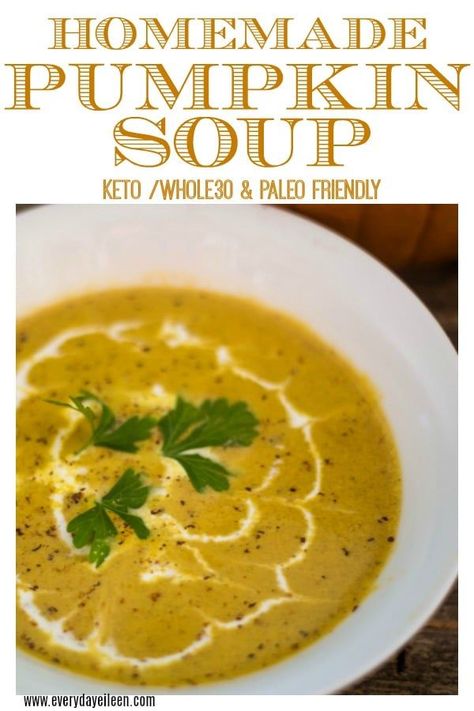 Homemade Pumpkin Soup is a healthy fall soup! Ready in about 30 minutes. Keto, Vegan-friendly soup! A great make ahead soup. Perfect for Thanksgiving #PumpkinWeek #pumpkinsoup #homemadepumpkinsoup #healthysoup #sponsored #everydayeileen  via @everydayeileen Make Ahead Soup, Healthy Fall Soups, Homestead Cooking, Multicultural Recipes, Paleo Soups, Soups Recipes, Flute Sleeve, Fall Soup, Fall Lovers