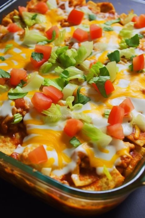 Walking Taco Casserole Taco Salad Bake Casserole, The Best Taco Casserole Ever, Casseroles Recipes Healthy, Dinner With Fritos, Taco Casserole Tortilla Chips, Taco Pizza Casserole, Tortilla Chip Dinner Recipes, Street Taco Casserole, Mexican Casseroles For A Crowd