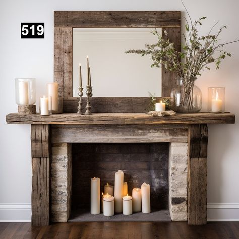 Fake Fireplace, Reclaimed Wood Beams, Faux Fireplace, Wood Fireplace, Fireplace Ideas, Wood Beams, Mantle Decor, Fireplace Mantel, Fireplace Mantle