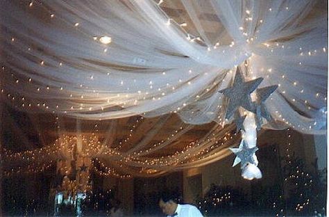 What an elegant idea for ceiling of reception hall. Starry Night Prom, Night To Shine, Debut Ideas, Starry Night Wedding, Dance Decorations, Prom Themes, Dance Themes, Prom Decor, Prom Theme