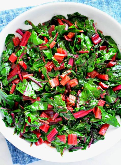 Sauteed Swiss Chard - Herbs & Flour Roasted Red Peppers Recipes, Swiss Chard Recipes Easy, Swiss Chard Recipe, Shiitake Mushrooms Recipes, Sauteed Swiss Chard, Red Pepper Recipes, Balsamic Vinegar Recipes, Lemon Spaghetti, Swiss Chard Recipes