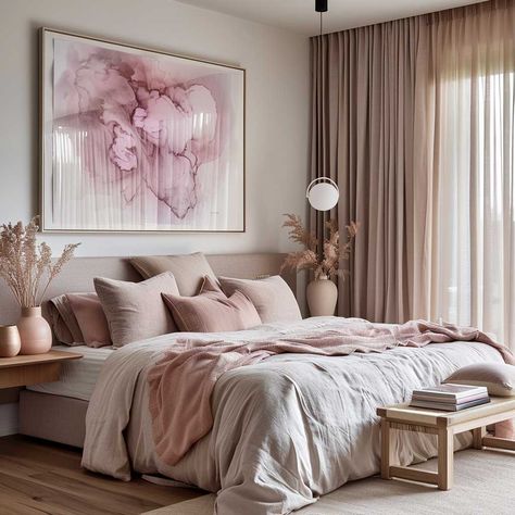 11+ Modern Master Bedroom Wall Decor Ideas in Pink • 333+ Art Images Blush Bedroom Accessories, Blush Beige Black Bedroom, Smokey Pink Bedroom, Neutral And Blush Bedroom, Soft Pink Neutral Bedroom, Light Pink Master Bed, Pinky Beige Bedroom, Mauve And Cream Bedroom, Master Bedrooms Pink