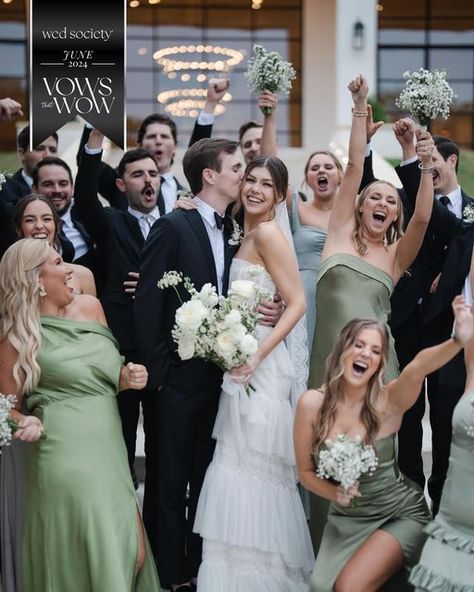 Wed Society | Austin (bridesofaustin) on Instagram: "✨Vows That Wow | Special Feature⁠ ✨ Delaney and Nico’s family-filled affair⁠ ⁠ details we love:⁠ 💐The “best” bud vases ⁠welcoming guests to their seats⁠ and doubling as a wedding favor ⁠ 👰🏻 Delaney’s unique strapless tiered dress⁠ ⁠🌿Hints of green throughout the day from the bridesmaids dresses to the invites⁠ ⁠ ⁠ “One of our favorite wedding day memories revolves around family. Coming from large families scattered across the country, it was truly special to have so many loved ones gathered on our big day. Nearly half of our 170-person guest list consisted of family members! From walking down the aisle with my brothers and father, to the heartfelt ceremony officiated by my uncle Hunter, which included a touching reading from Nico’s g Large Families, My Uncle, Best Bud, Guest List, Family Wedding, Walking Down The Aisle, Bridesmaids Dresses, Tiered Dress, Wedding Favor