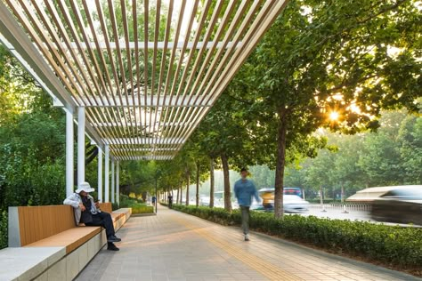 Landscape renewal of U-shaped Road in Shangdi, Beijing by Zhang Jin Video Studio – mooool Covered Walkway Architecture, Stowe School, Architecture Space, Masters Thesis, Urban Design Architecture, Walkway Design, Urban Design Concept, Covered Walkway, Facade Architecture Design