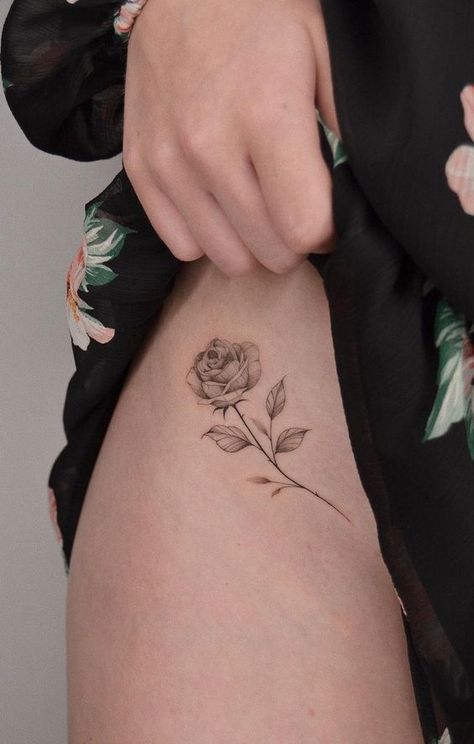 Feed Your Ink Addiction With 50 Of The Most Beautiful Rose Tattoo Designs For Men And Women|#tattoo #handtattoo #tattoos #rosetattoo #tattoorose 217 Rose Tattoo Upper Thigh, Hip Rose Tattoo, Rose Tattoo Hip, Rose Hip Tattoo, Hip Tats, Rose Tattoo On Hip, Tato Jari, Rose Tattoos For Women, Rose Tattoos For Men