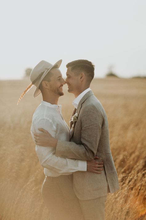 Lgbtq Wedding Two Grooms, Outdoors Elopement, Monochromatic Colors, Firefighter Calendar, Two Grooms, Men's Portrait Photography, Man Wedding, Romantic Engagement Photos, Two Brides