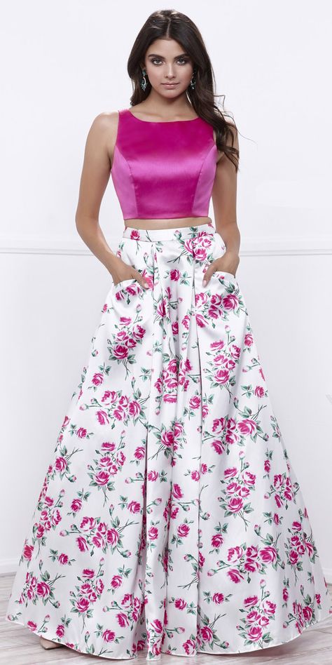 Two Piece Gown, Printed Long Skirt, Prom Dresses With Pockets, Crop Top Dress, Skirt And Top, Long Evening Gowns, Piece Prom Dress, فستان سهرة, Satin Prom Dress