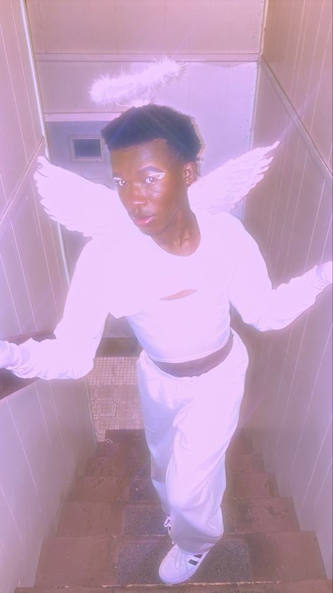 [ig]: carlctrlz & copycarl (follow me) #halloween #angel #costume #bratboyc #lgbt #aesthetic #whiteclothing #allwhiteoutfits #blackmodel #blackmalemodel #blackmenfashion #fashion #croptop #crophoodie #wings #fairy #gay #unisex Male Angel Halloween Costume, Boy Angel Costume, Male Angel Costume, Angel Costume Men, Photograph Reference, Gay Halloween Costumes, Lgbt Aesthetic, Single Icons, Wings Fairy