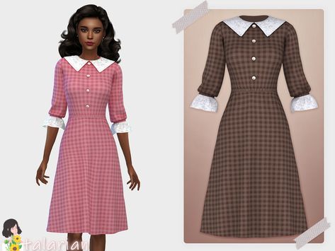 Sims 4 1940s Hair, Plaid Overall Dress, The Sims 4 Custom Content, Sims 4 Cheats, Alpha Cc, Retro Clothes, 1940s Outfits, Academia Clothes, 1950s Outfits