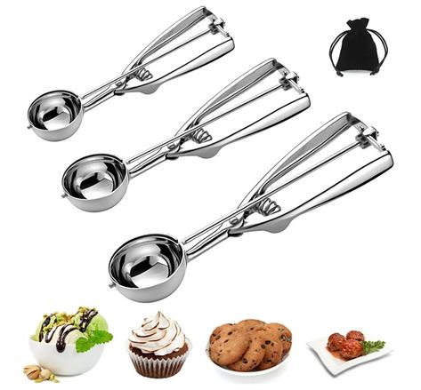 Ice Cream Scoop, 3Pcs Cookie Scoop Set, Stainless Steel Cookie Scoops for Baking Set of 3, Cookie Scooper for Baking, Ice Cream Scooper with Trigger Release, Cookie Dough Scoop, Cupcake Scoop Fruit Cupcakes, Dessert House, Italian Cookie Recipes, Ice Cream Scooper, Melon Baller, Ice Cream Scoops, Ice Cream Spoon, Ice Ball, Italian Cookies