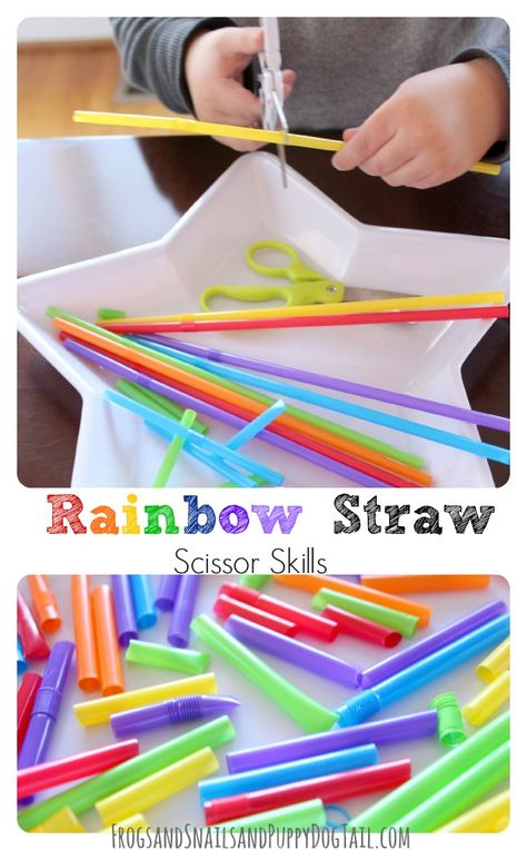 rainbow-straw-scissor-skills Activities For Scissor Skills, Beginner Scissor Activities, Scissor Snipping Activities, Scissor Skills Eyfs, Scissors Skills For Preschoolers, Scissor Skills Preschool, Scissors Skills, Preschool Fine Motor Activities, Rainbow Activities