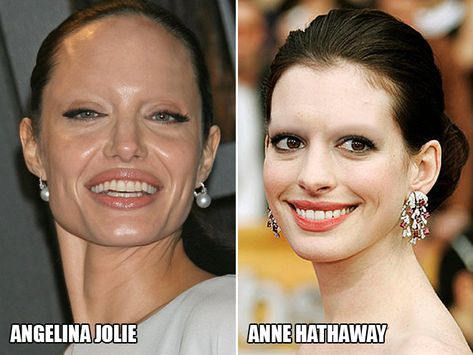 Celebrities Without Eyebrows - Barnorama No Eyebrows Look, People With No Eyebrows, Celebrities Without Eyebrows, Photos Of Celebrities, Hilarious Photos, Anne Hathaway, Celebrity Look, Angelina Jolie, Celebrity Pictures