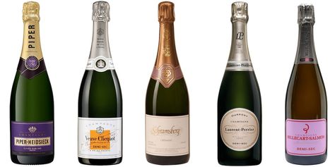 Sweet champagnes were the drink of choice for tsars and tastemakers alike when bubbly rose to prominence in the 18th and 19th centuries. Here are the best demi-sec, doux, and high-dosage champagnes and sparkling wines that pair well with dessert, appetizers, and even cocktails. Sweet Champagne Brands, Christmas Mimosas, Non Alcoholic Champagne, Sweet Champagne, Wine Leaves, Personalized Champagne Glasses, Pop Drink, Wine Country Gift Baskets, Champagne Drinks