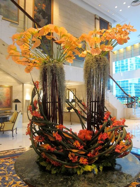 Island Shangri-la Hotel Flowers Wild Flowers Garden, Hotel Flower Arrangements, Jeff Leatham, Hotel Flowers, Large Flower Arrangements, Flowers Heart, Corporate Flowers, Shangri La Hotel, Reception Flowers