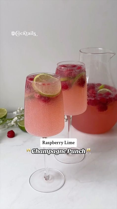 Sip on something sweet & bubbly! 🥂 This Raspberry Lime Champagne Punch is the most refreshing cocktail for a group! 🥂✨ Find the full… | Instagram Raspberry Lime Champagne Punch, Champagne Mixed Drinks, Party Punch Alcohol, Champagne Punch Recipes, Champagne Punch, Champagne Drinks, Champagne Cocktails, Batch Cocktails, Champagne Problems