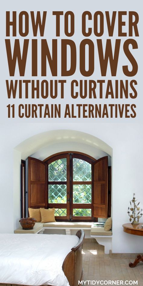 window curtain alternatives Alternatives To Curtains And Blinds, Window Curtain Alternatives, How To Cover A Window Without Curtains, Blinds Alternative Ideas, Window Close To Wall Curtains, Casement Window Treatments, No Curtains On Windows Ideas, Cover Windows Without Curtains, Blinds Alternative