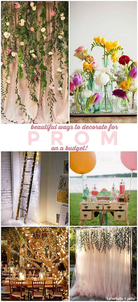 Boho Prom Decor, School Dance Decorations Cheap, Before Prom Party Ideas, Enchanted Forest Decorations Prom, Spring Fling Dance Ideas, Boho Prom Theme, Home Prom Ideas, Dance Themes Highschool, Pre Prom Party Ideas