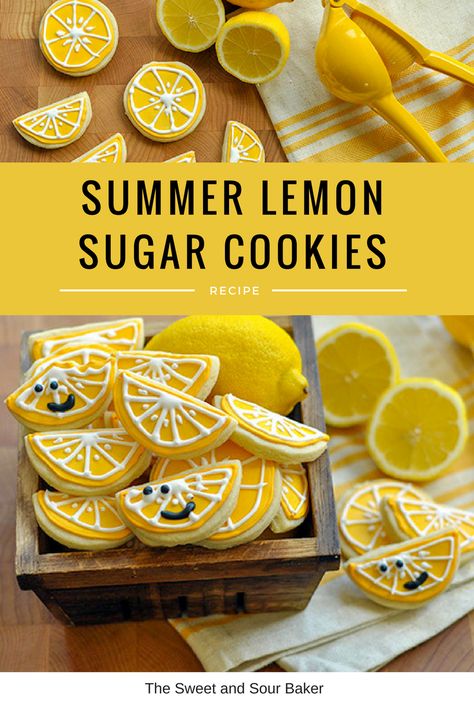 Lemon Sugar Cookies Cutout, Sugared Lemons, Lemon Cutout Cookies, Lemon Royal Icing, Lemon Sugar Cookies Decorated, Lemon Sugar Cookies Recipe, Summer Sugar Cookies, Lemon Crafts, Cut Out Cookie Recipe