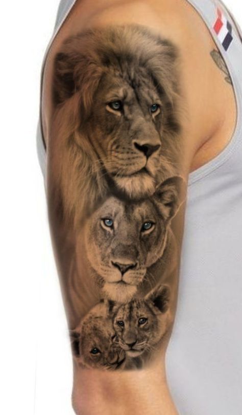 Immanuel Tattoo, Lion Family Tattoo For Women, Lion Family Tattoo, Lion Tattoos For Men, Leo Lion Tattoos, Wallpaper Lion, Robin Bird Tattoos, Family Tattoos For Men, Partner Tattoos