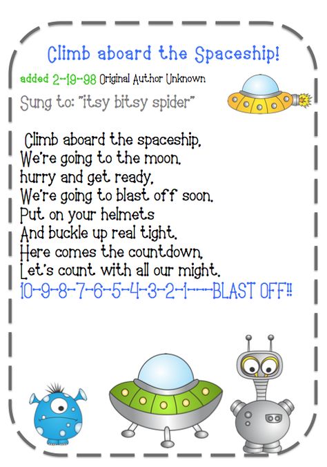 http://owensfamily-gwyn.blogspot.com.br/2013/06/alien-freebie.html Space Theme Centers Preschool, Space Activities For Babies, Song Games, Space Lesson Plans, Space Theme Preschool, Space Week, Space Lessons, Space Preschool, Storytime Crafts