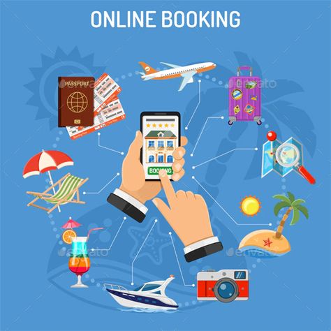 Online Booking Hotel by -TAlex- | GraphicRiver Management Books, Best Smartphone, Tourism Industry, Use Of Technology, Flat Icons, Smartphone Accessories, Hotel Management, Design Grafico, Hospitality Industry