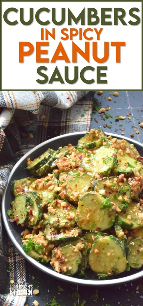 Fresh cucumbers are sliced and tossed in a quick and easy homemade nutty, salty, creamy, spicy, and garlicky sauce. Toasting the peanuts first and combining them with peanut butter, soy sauce, and rice vinegar makes a delicious cold side, salad, or snack. Serve at room temperature immediately after preparing for the best results! #cucumber #peanut #peanutbutter #peanutsauce #salad #spicy Peanut Sauce For Cucumbers, What To Make With Peanut Sauce, Salad Only Diet Results, Cucumber And Peanut Salad, Cucumbers With Peanut Sauce, Spicy Peanut Butter Cucumbers, Quick Easy Asian Meals, Peanut Sauce Cucumber Salad, Peanut Butter Soy Sauce Cucumber