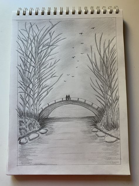 Scenery Drawing Pencil, Landscape Pencil Drawings, Pencil Sketch Images, Sushi Art, Cool Pencil Drawings, Architecture Drawing Art, Book Drawing, Seasons Art, Easy Doodles Drawings