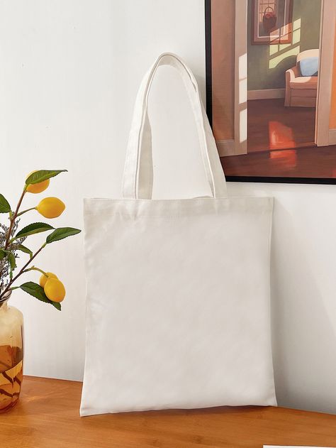 White Fashionable   Canvas Plain Shopper Bag Embellished   Women Bags Tod Bag, Feminine Accessories, Plain Tote, Canvas Shopper Bag, Tot Bag, White Tote Bag, Bag Mockup, White Tote, Bags Aesthetic