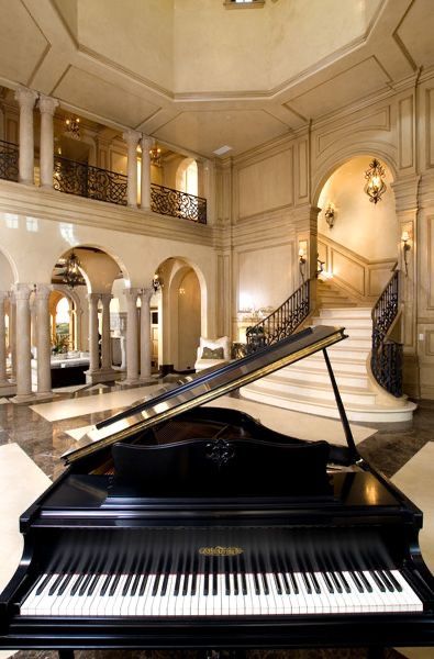 Musical Pictures, Mediterranean Mansion, Piano Room, Grand Piano, Luxury House Designs, House Goals, Music Room, Luxury Interior, My Dream Home