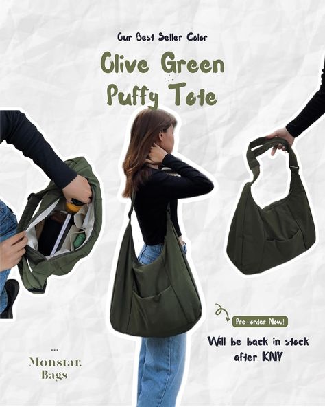 ⋆.˚ Our best seller color ~ olive green ⋆.˚ ▸ Can fit from 13” 14” 16” laptop ▸ price: $10.90 📸 by us 🛍️ DM us to order! 🚫 Order cannot cancel! #monstar_bags #totebag #totebagaesthetic #bag Tomboy Assesories, Bags Aesthetic School, Cute Laptop Bag, Green Bag Outfit, Tips Menjahit, Puffy Bag, Laptop Price, Color Design Inspiration, Emotional Baggage