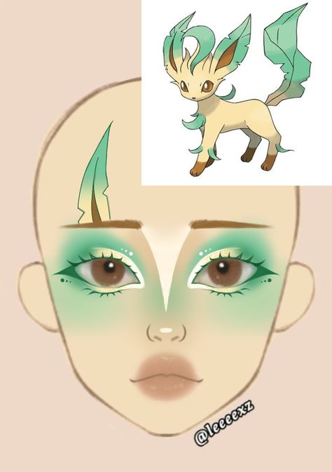 Leafeon Makeup, Charizard Makeup, Pokemon Inspired Makeup, Espeon Makeup, Pokemon Makeup Looks, Umbreon Makeup, Leafeon Cosplay, Pokemon Makeup, Halloweenský Makeup