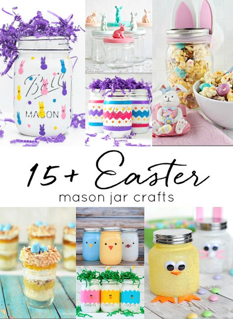 Mason Jar Eggs, Ideas With Mason Jars, Mason Jar Crafts For Kids, Jar Crafts For Kids, Easter Mason Jar Crafts, Mason Jar Cupcakes, Mason Jar Bathroom Storage, Peeps Crafts, Shabby Chic Vase