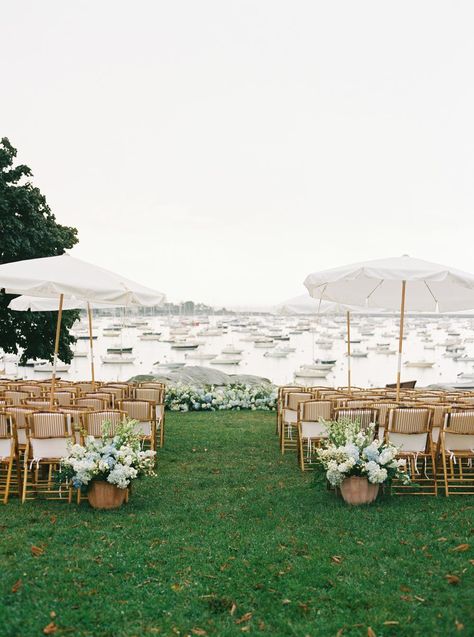 Coastal Elegance in Blues and Greens at the Corinthian Yacht Club in Marblehead Coastal Wedding Venues, Maine Wedding Venues, The Corinthian, Boathouse Wedding, Blue White Weddings, Nantucket Wedding, Yacht Wedding, Ceremony Chairs, Yacht Club Wedding