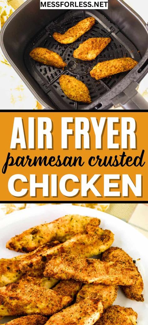 Crispy and flavorful Parmesan Crusted Air Fryer Chicken recipe! Quick, easy, and perfect for busy weeknights. Check out the full recipe and tips! Parm Crusted Chicken Air Fryer, Crusted Air Fryer Chicken, Chicken Parmesan Recipe Air Fryer, Air Fryer Parmesan Crusted Chicken, Air Fryer Chicken Recipes, Parmesan Crusted Chicken Recipe, Crusted Chicken Recipes, New Air Fryer Recipes, Air Fryer Chicken Tenders