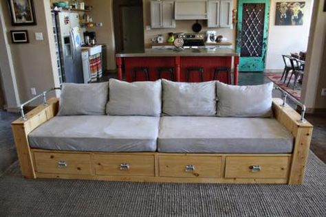 Modern Wood Storage Sofa Homemade Couch, Oversized Couch, Built In Couch, Storage Sofa, Wood Furniture Plans, Woodwork Ideas, Homemade Furniture, Murphy Bed Diy, Murphy Bed Plans