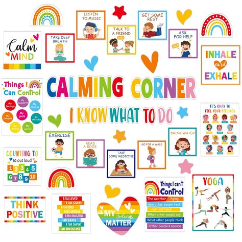 PRICES MAY VARY. Package Contents: Our calming corner classroom bulletin board set includes 36 piece which calm corner art prints, with different designed that pay more attention on kids' mental health, great decoration for classroom. Convenient To Use: The calming corner classroom bulletin board set measures 0.79 about 15.7 inches , making them large enough to read the inspirational information without overcrowding. There are adhesive dots provided for you to stick on the calming corner classro Positive Student Notes, Calming Corner Classroom, Feelings Chart For Kids, Coping Skill, Corner Art, Health Corner, Classroom Motivation, Calm Corner, Student Notes