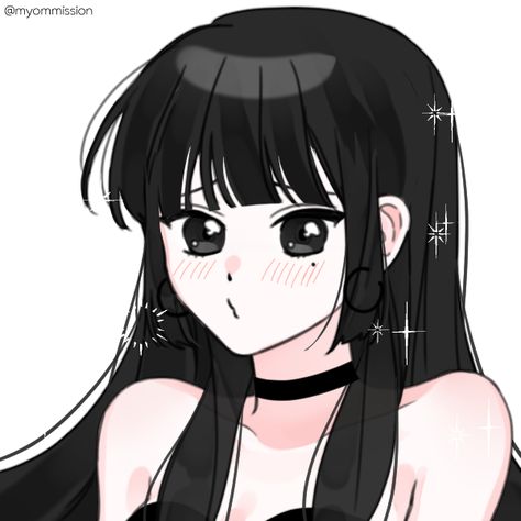 Anime With Bangs Icon, Black Hair Anime Woman Pfp, Black Hair Anime Girlie, Black Haired Girl Pfp, Anime Hair Bangs, Black Hair Hazel Eyes, Black Hair Fringe, Anime Bangs, Dark Hair Bangs